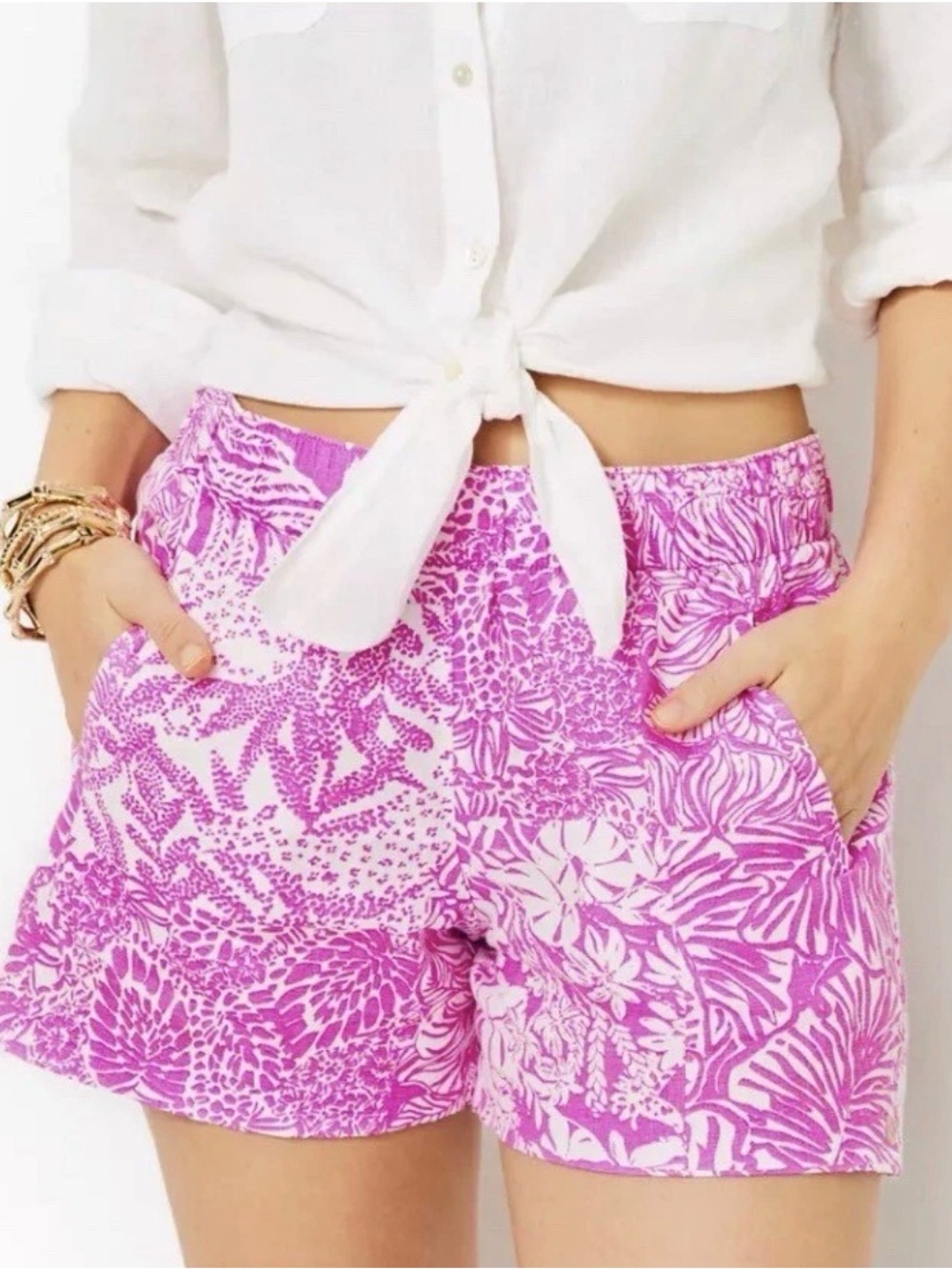 NEW Wild Fuchsia Pink White LILLY PULITZER Lilo Linen Shorts 4” Inseam XXS NWT
